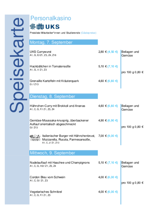 UKS-Speiseplan vom 7. bis 11. September 2026